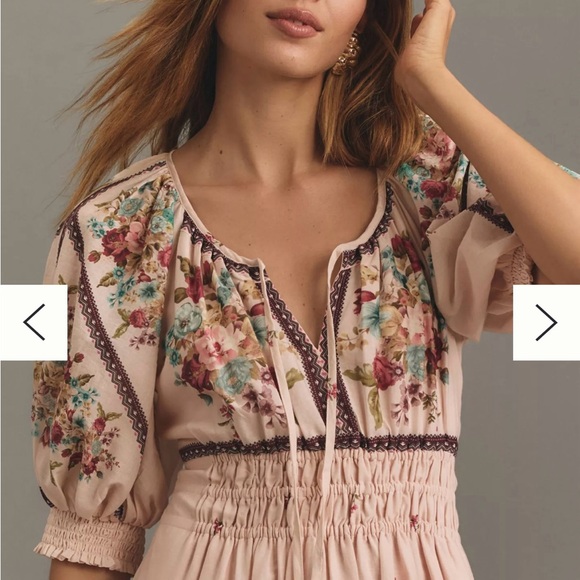 Anthropologie Pink Floral Maxi Dress Puff Sleeve - Picture 4 of 7